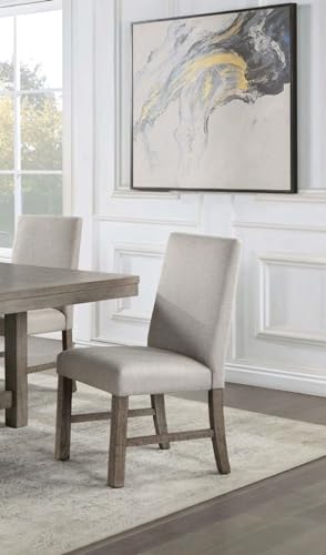 WoodHW Set of 2pcs Elegant Rustic Gray Finish Solid Wood Kitchen Dining Chairs,Upholstered Seats Chairs w/Stretchers Dining Room Furniture