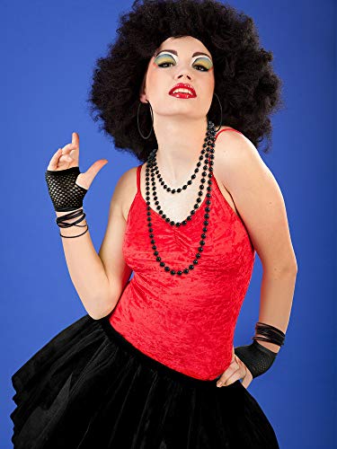80s Fancy Dress Costume Accessories Lace Headband Earrings Fishnet Gloves Necklace Bracelet for 80s Retro Party (Black)