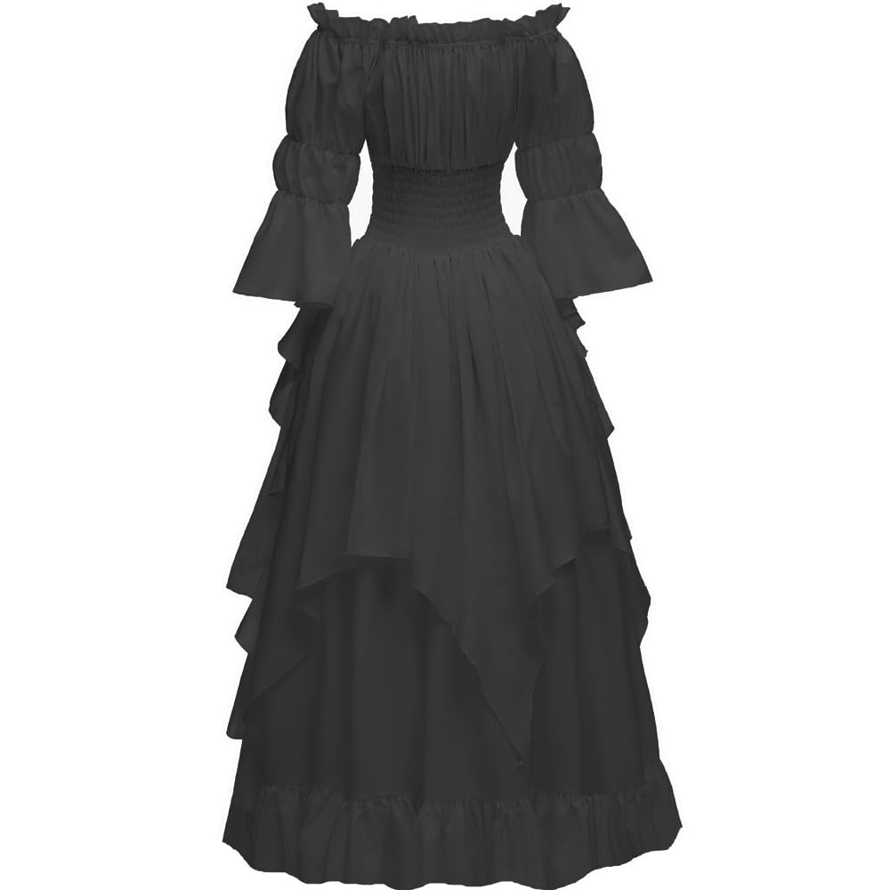Abaowedding Women's Gothic Witch Dress Medieval Renaissance Costume Victorian Dress Black Small/Medium
