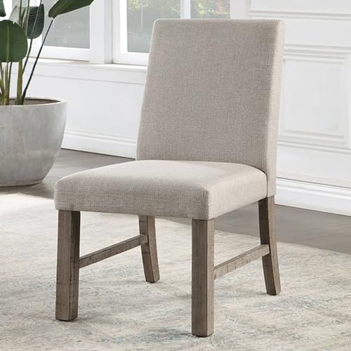 WoodHW Set of 2pcs Elegant Rustic Gray Finish Solid Wood Kitchen Dining Chairs,Upholstered Seats Chairs w/Stretchers Dining Room Furniture