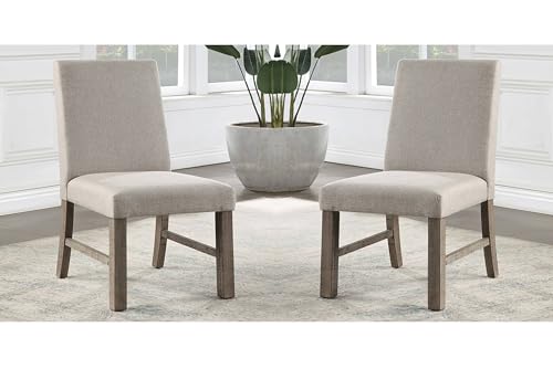 WoodHW Set of 2pcs Elegant Rustic Gray Finish Solid Wood Kitchen Dining Chairs,Upholstered Seats Chairs w/Stretchers Dining Room Furniture