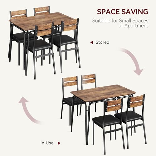5 Piece Dining Table Set for 4, Compact Square Table Chairs, Sturdy MDF Top, Metal Frame, Space-Saving Breakfast Set for Kitchen, Apartment, Office, Easy Assembly Wipe-Clean