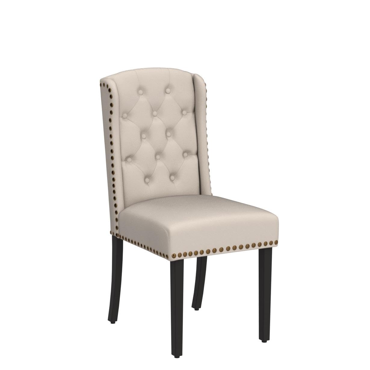 Yaheetech Upholstered Dining Chairs Set of 6 Button Tufted Kitchen Chairs with Solid Wood Legs and Nailhead Trims for Dining Room, Living Room, Restaurant, Beige