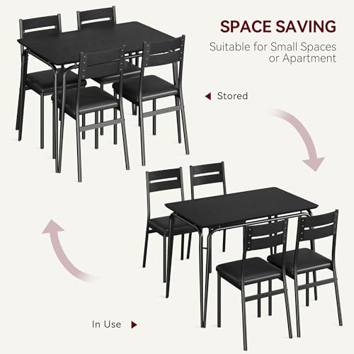 5 Piece Dining Table Set for 4, Compact Square Table Chairs, Sturdy MDF Top, Metal Frame, Space-Saving Breakfast Set for Kitchen, Apartment, Office, Easy Assembly Wipe-Clean