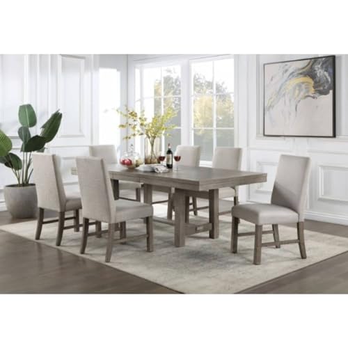 WoodHW Set of 2pcs Elegant Rustic Gray Finish Solid Wood Kitchen Dining Chairs,Upholstered Seats Chairs w/Stretchers Dining Room Furniture