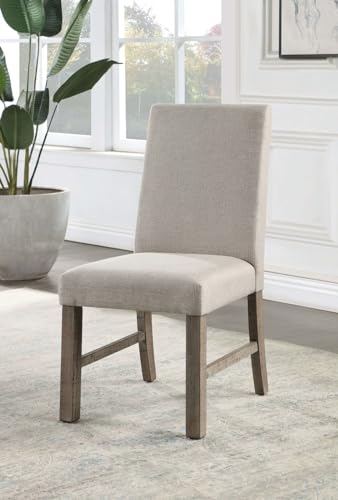 WoodHW Set of 2pcs Elegant Rustic Gray Finish Solid Wood Kitchen Dining Chairs,Upholstered Seats Chairs w/Stretchers Dining Room Furniture