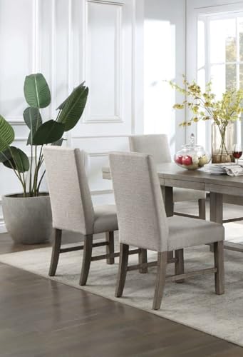 WoodHW Set of 2pcs Elegant Rustic Gray Finish Solid Wood Kitchen Dining Chairs,Upholstered Seats Chairs w/Stretchers Dining Room Furniture