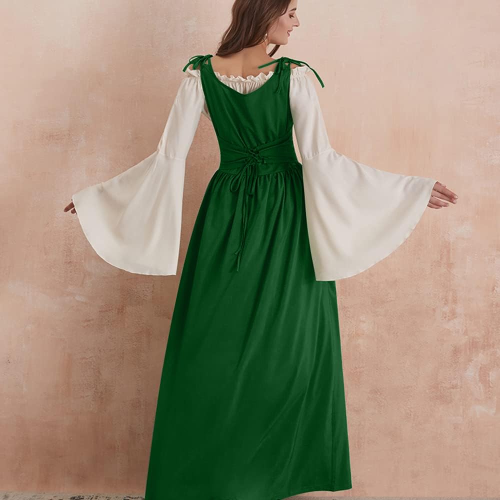 Abaowedding Womens's Medieval Renaissance Costume Cosplay Chemise and Over Dress Small/Medium A-Green