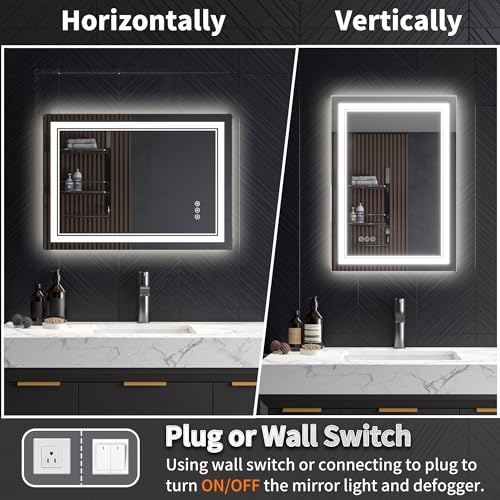 24x36 LED Lighted Mirror for Bathroom with Front Light and Backlit, Dimmable Anti-Fog Wall Bathroom Mirror with Led Lights, Power-Off Memory, Water Proof, Decor Vanity Mirror