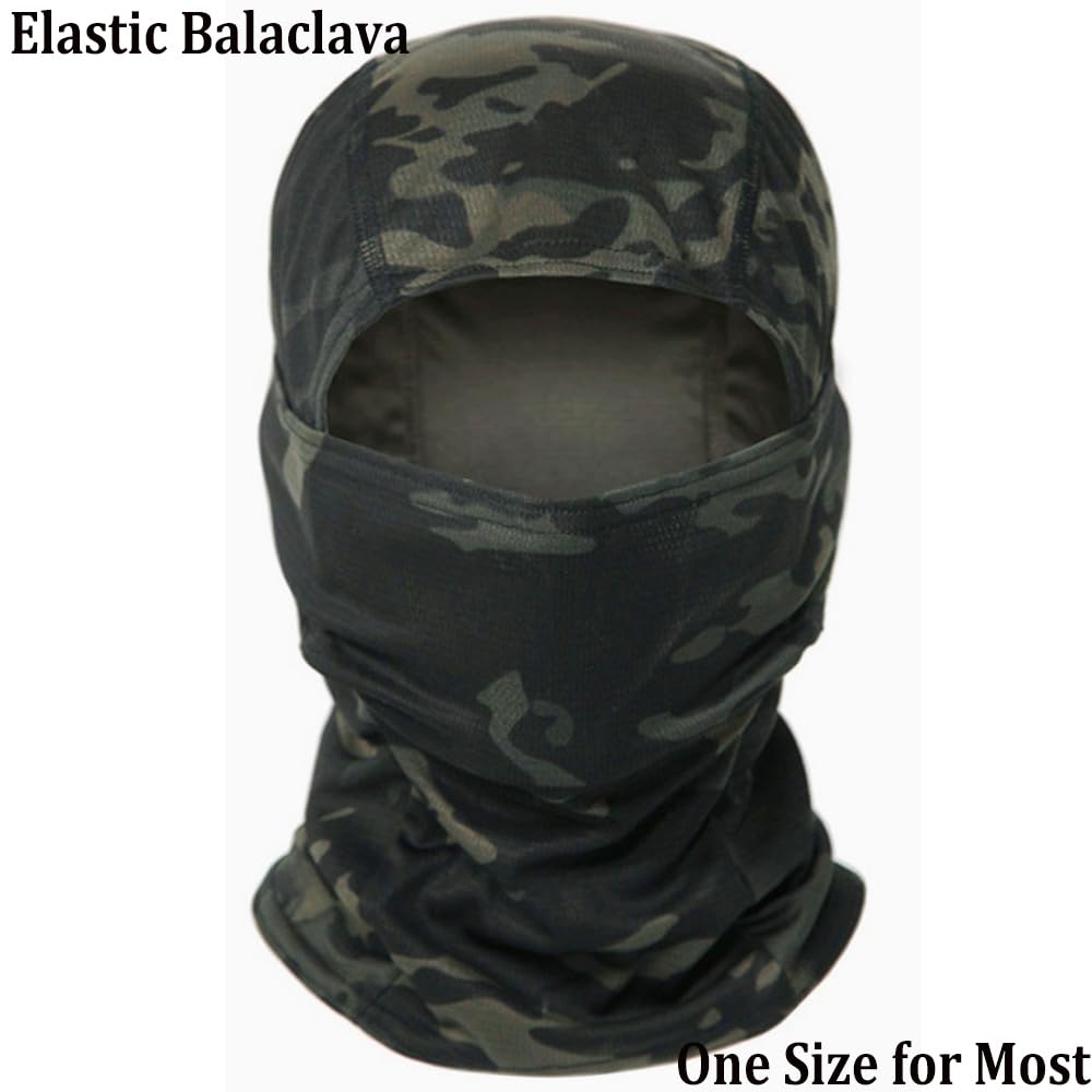 VPZenar Combat Uniform,Tactical Long Sleeve Shirt and Pants, Cap Balaclava Gloves Set,Black Camo Suits Paintball Clothing for Men