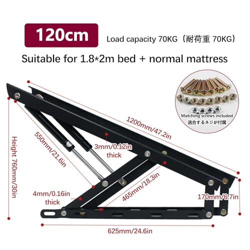 1 Pair Lifting Bed Mechanism,Bed Lift Support, Hydraulic Rod Storage Bed Divider Mechanism Bed Frame Hardware Ideal For Lifting Mattresses,Boards Or Bed Frames For Sofas And Beds, Bed Storage Lift Kit