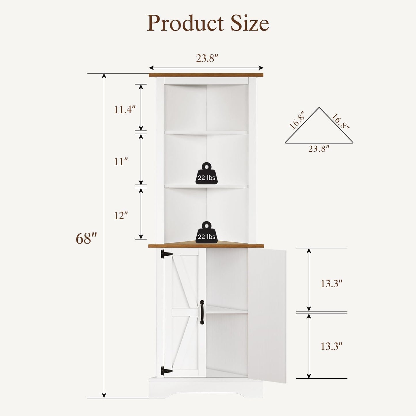 4 EVER WINNER Tall Corner Cabinet with Barn Door and Adjustable Shelves, 5-Tier Corner Shelves for Small Space, Living Room, Hallway, Bathroom, White