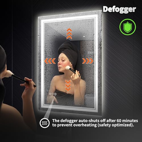 24x36 LED Lighted Mirror for Bathroom with Front Light and Backlit, Dimmable Anti-Fog Wall Bathroom Mirror with Led Lights, Power-Off Memory, Water Proof, Decor Vanity Mirror