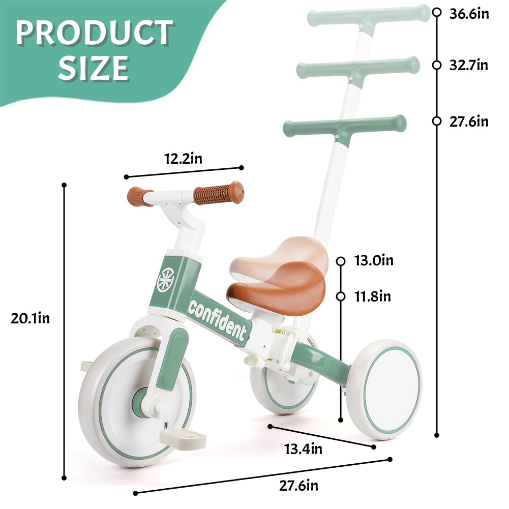 XIAPIA Tricycle for Toddlers 1-3 Year Olds, 5 in 1 Toddler Balance Bike with Removable Pedal, Push Trike Toys with Adjustable Pushrod for 2 3 4 5 Year Old Boys & Girls, Birthday Gifts for Kids