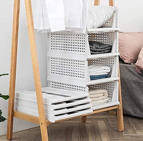 yazi 5 Pack Stackable Closet Storage Box,Closet Shelf Organizer and Storage Plastic Drawer Storage,Wardrobe Organizer Closet Organizers Storage Box for Cupboard Kitchen, Office(5L)