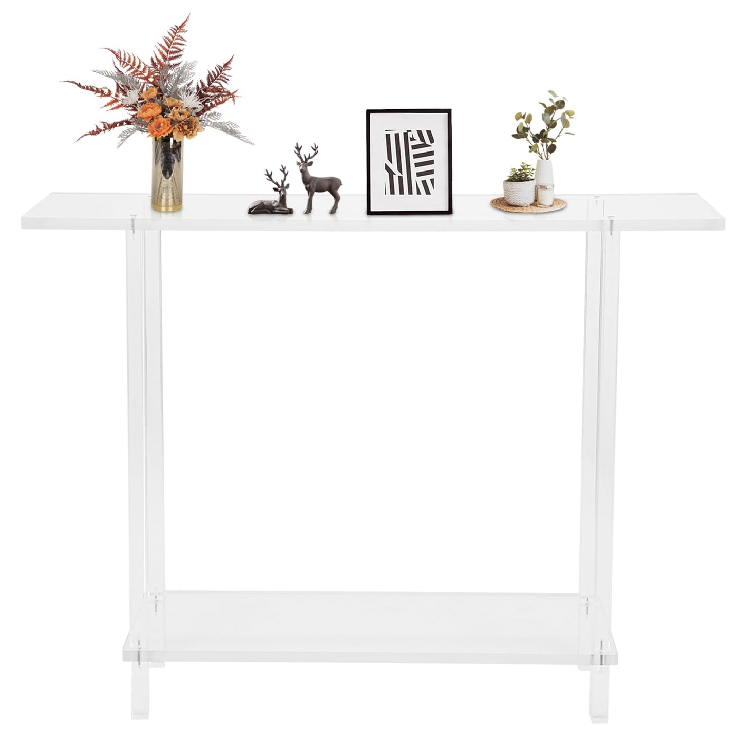 2-Tier Acrylic Narrow Console Tables, Skinny Bookshelf Slim Entry Table, Modern Side Table with Cylindrical Legs for Hallway, Living Room, Dining Room Clear 39.4" L X 7.9" W X 31.5" H
