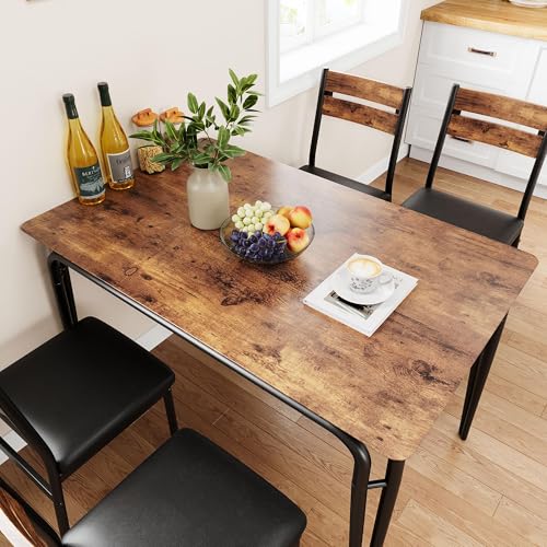 5 Piece Dining Table Set for 4, Compact Square Table Chairs, Sturdy MDF Top, Metal Frame, Space-Saving Breakfast Set for Kitchen, Apartment, Office, Easy Assembly Wipe-Clean