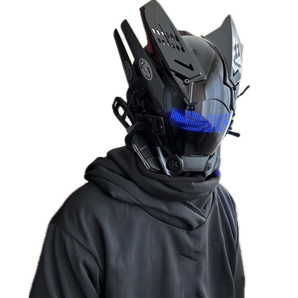 WKYBHUD Cyberpunk LED Mask - Bluetooth Control, Customizable Display, USB Rechargeable for Nightclub, Festivals, Raves, Christmas, Cosplay (Blue)