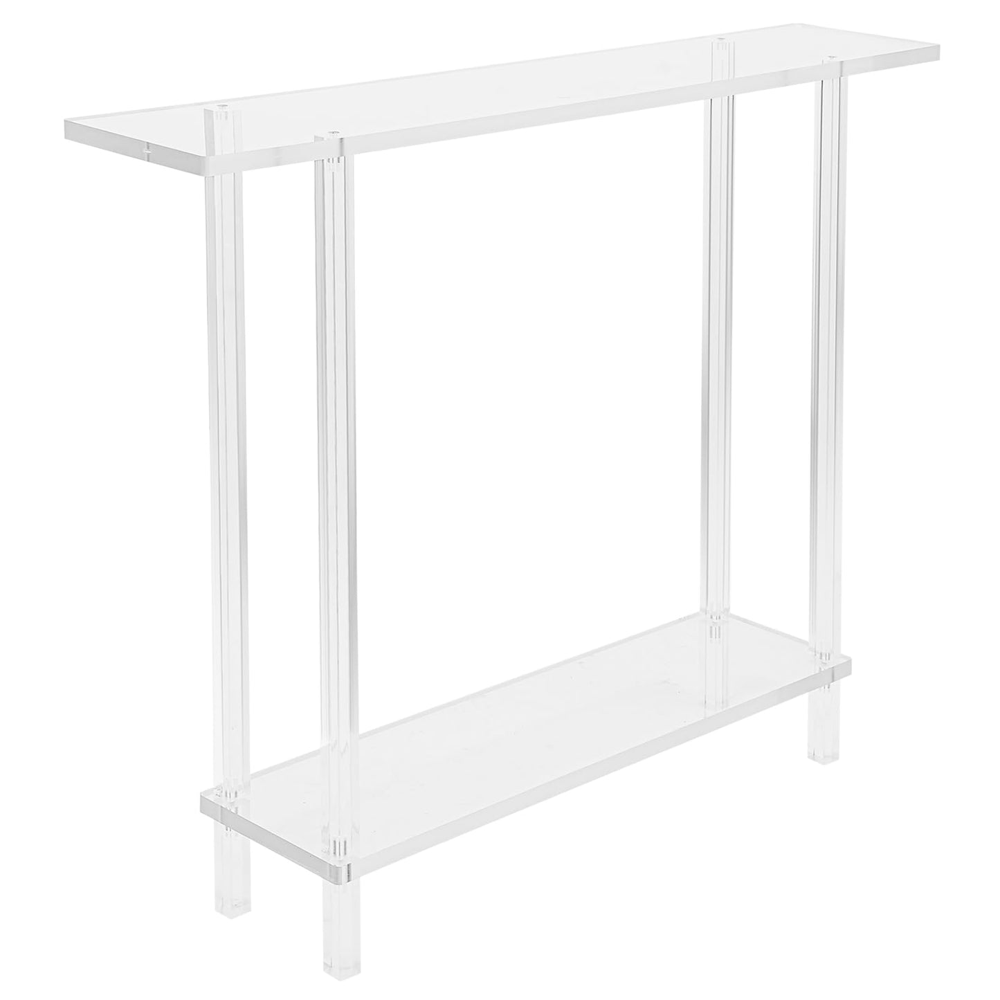 2-Tier Acrylic Narrow Console Tables, Skinny Bookshelf Slim Entry Table, Modern Side Table with Cylindrical Legs for Hallway, Living Room, Dining Room Clear 39.4" L X 7.9" W X 31.5" H