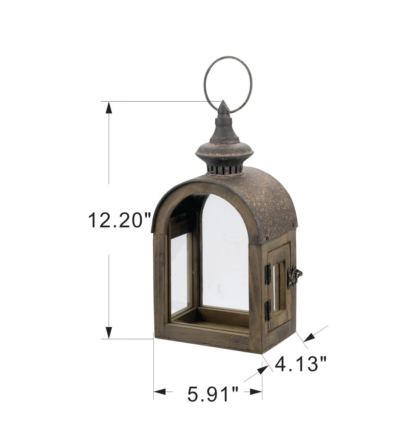 12" High Wooden Dome Lantern Made of Solid Fir Wood and Real Glass in Rustic Brown Finish with Rustic Metal Top, Hurricane Lantern, Farmhouse Lantern (1, Brown, Small)