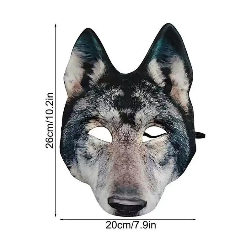1Pcs Wolf Mask Halloween Half Face Wolf Mask Masquerade Mask for Halloween Christmas Carnival Cosplay Costume Accessories (Grey)