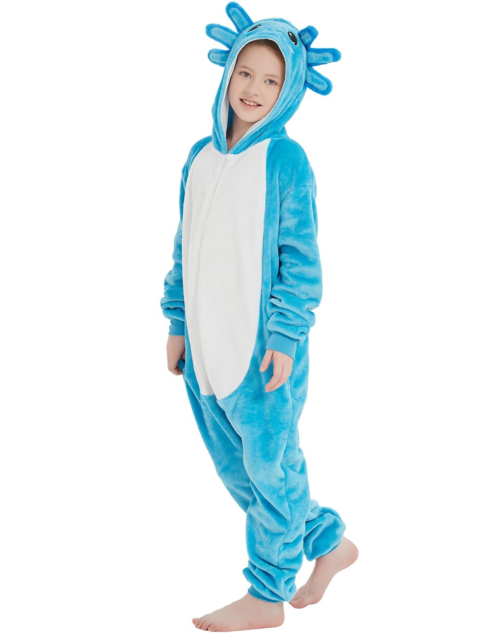 ABENCA Axolotl Onesie Kids Costume Animal Girls One Piece Pajamas Cosplay Halloween Christmas.Blue Axolotl.130
