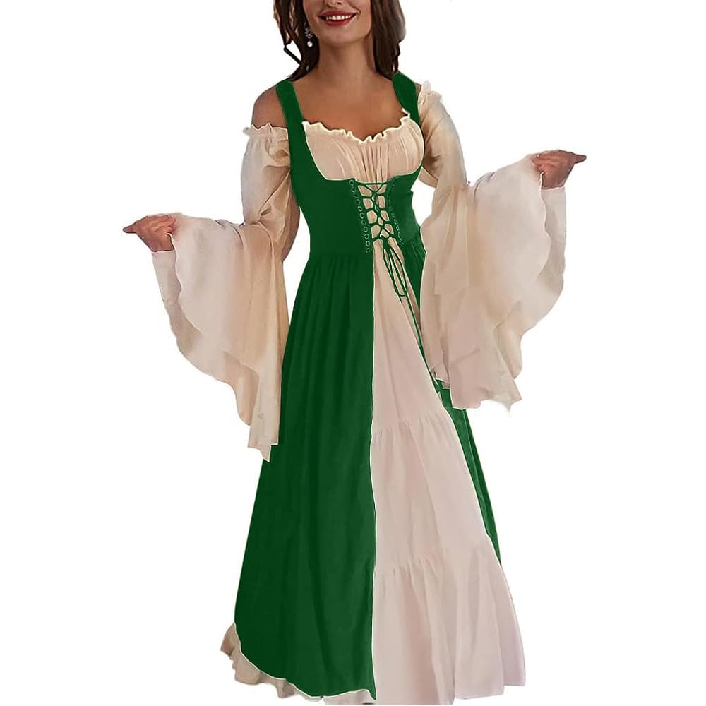 Abaowedding Womens's Medieval Renaissance Costume Cosplay Chemise and Over Dress Small/Medium A-Green