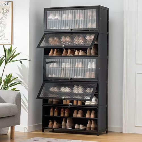 Voclym Tall Shoe Cabinet with Clear Doors, Large Capacity Bamboo Shoe Cabinet, 40-45 Pairs Shoe Rack Organizer for Closet Entrance, Hallway, Living Room, Bedroom
