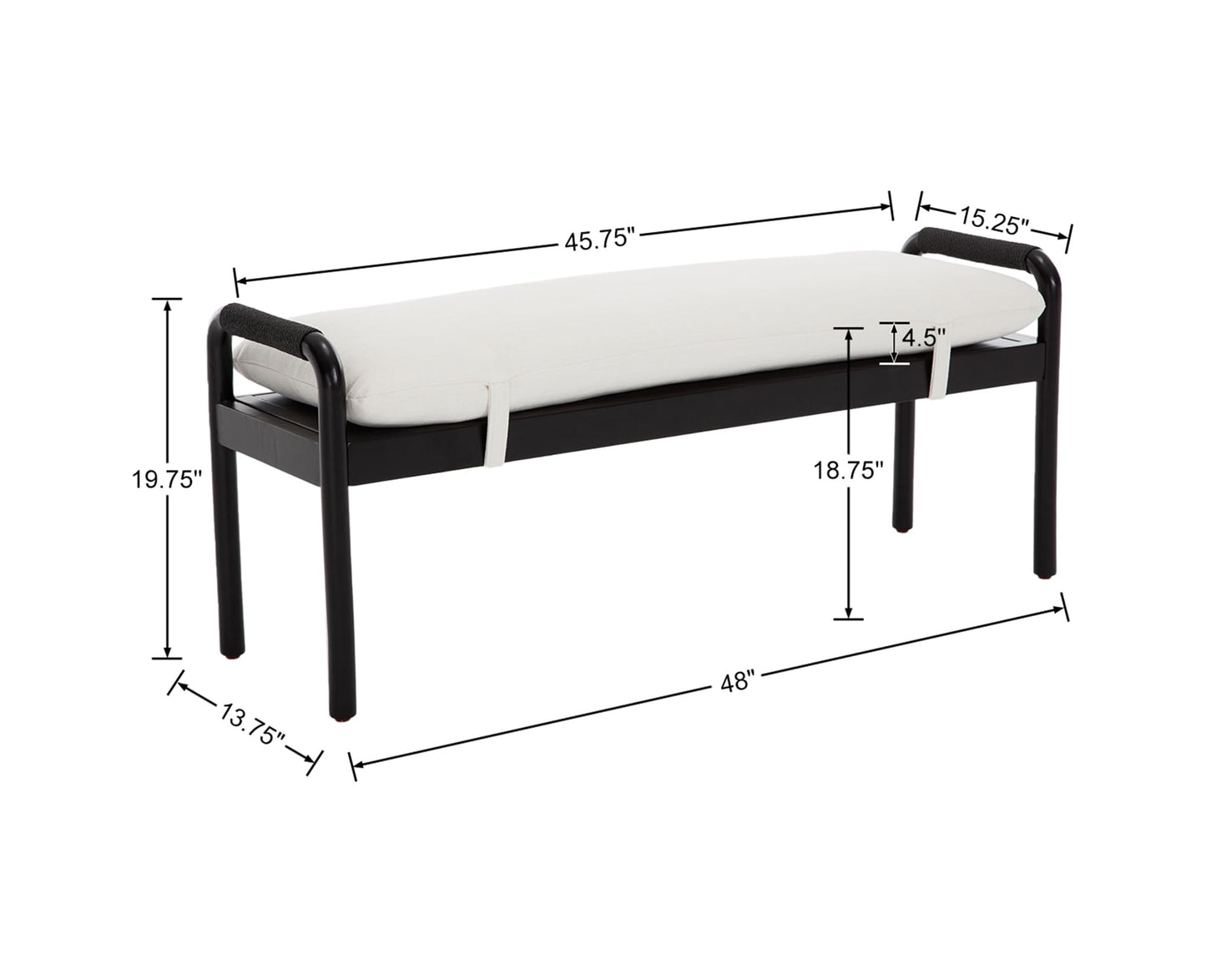 48" Upholstered Bench for Bedroom End of Bed, Linen Entryway Bench for Living Room, Dining Bench with Padded Seat and Black Wooden Legs for Kitchen Bedroom/Indoor/Hallway, Beige