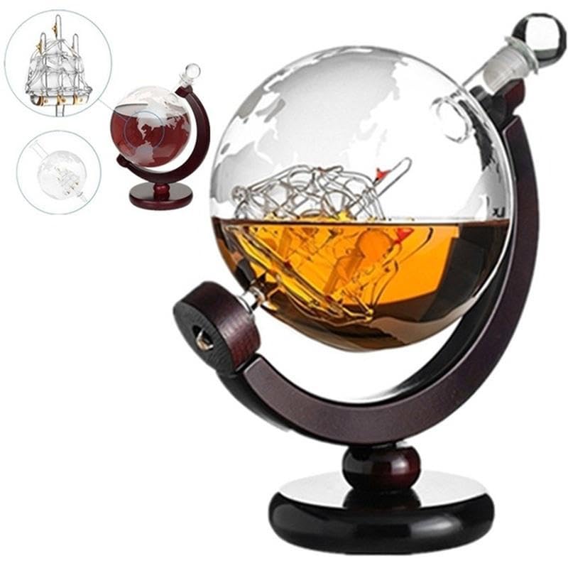 Whiskey Globe Decanter 28 Oz Gift for Dad, Men's Whiskey and Wine Shaker Global Shaker Unique Gift for Husband, Boss, Boyfriend on World Day of Remembrance Whiskey Bourbon Shaker - 850ml