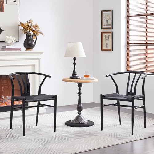 Yaheetech Weave Chair Hemp Seat Chair for Kitchen, Dining, Living Room Set of 2, Full Black