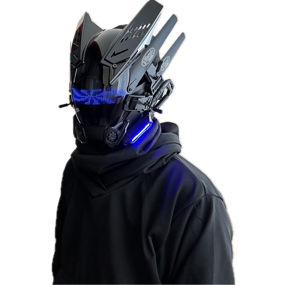 WKYBHUD Cyberpunk LED Mask - Bluetooth Control, Customizable Display, USB Rechargeable for Nightclub, Festivals, Raves, Christmas, Cosplay (Blue)