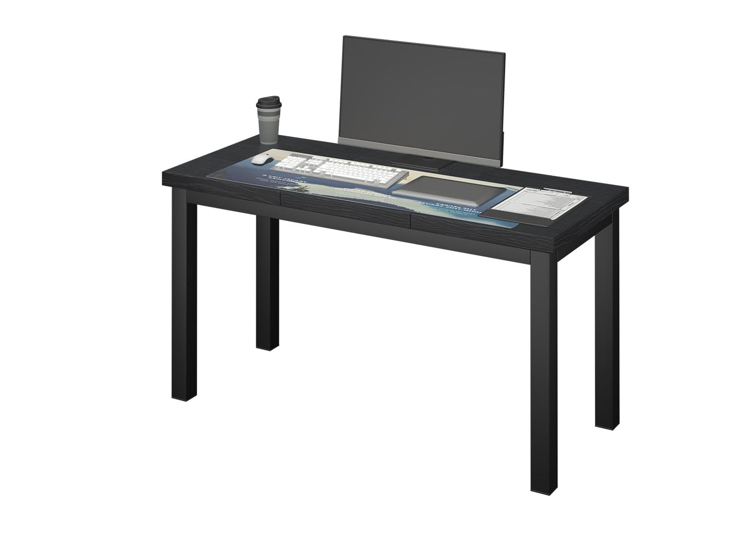 Woodalloy 55.1 Inch Small Computer Desk, Home Office Desk, Modern Table for 2 Person Kids Student Gaming Computer Desk, Simple Office Table for Work,Craft,Writing,Studying, Etc., Black.