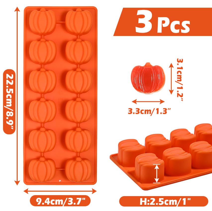 Webake Pumpkin Chocolate Mold 3 PCS Silicone Chocolate Mold 12 Cavity Autumn Candy Mold for Baking Cake Decoration Thanksgiving Muffin Cake Soap Candle Cookies
