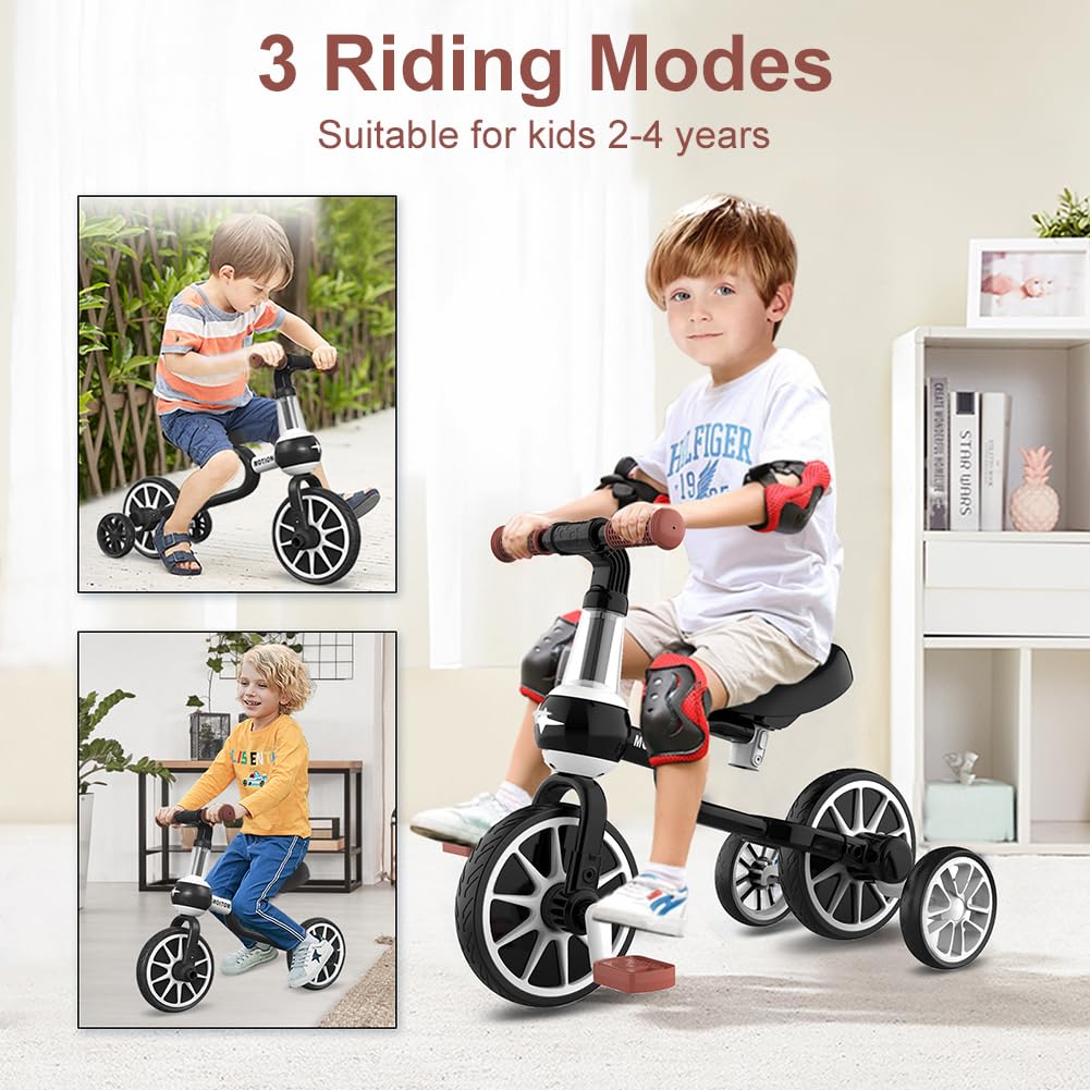 XIAPIA 3 in 1 Toddler Tricycle Gifts for 2-4 Years Old Boy with Adjustable Seat Detachable Pedal and Training Wheels, Baby Balance Bike Trikes Riding Toys Birthday Chirstmas Gifts