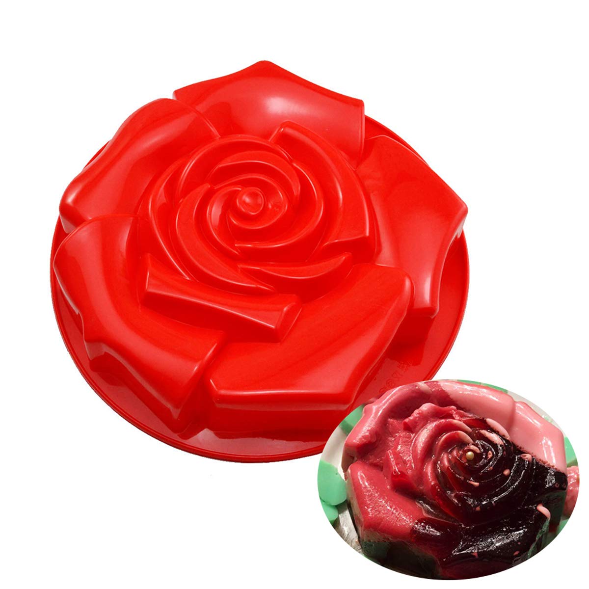 11'' Big Rose Flower Silicone Baking Mold, FantasyDay Anniversary Birthday Tray-Wedding Festival Party Silicone Cake Mold for Muffins Brownie Cornbread Candy Chocolates Butter Fondant Soap Gummy Bread