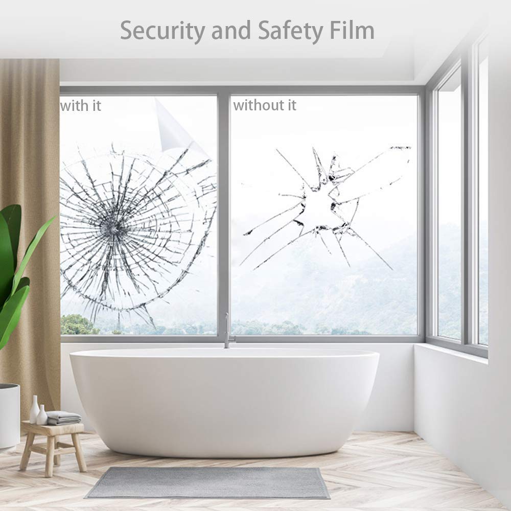 4mil 0.1mm Thickness Clear Security and Safety Window Film Shatterproof Glass Protective Vinyl Adhesive Explosion-Proof Tranparent Window Sticker Film, 17.7Inch x 10Feet