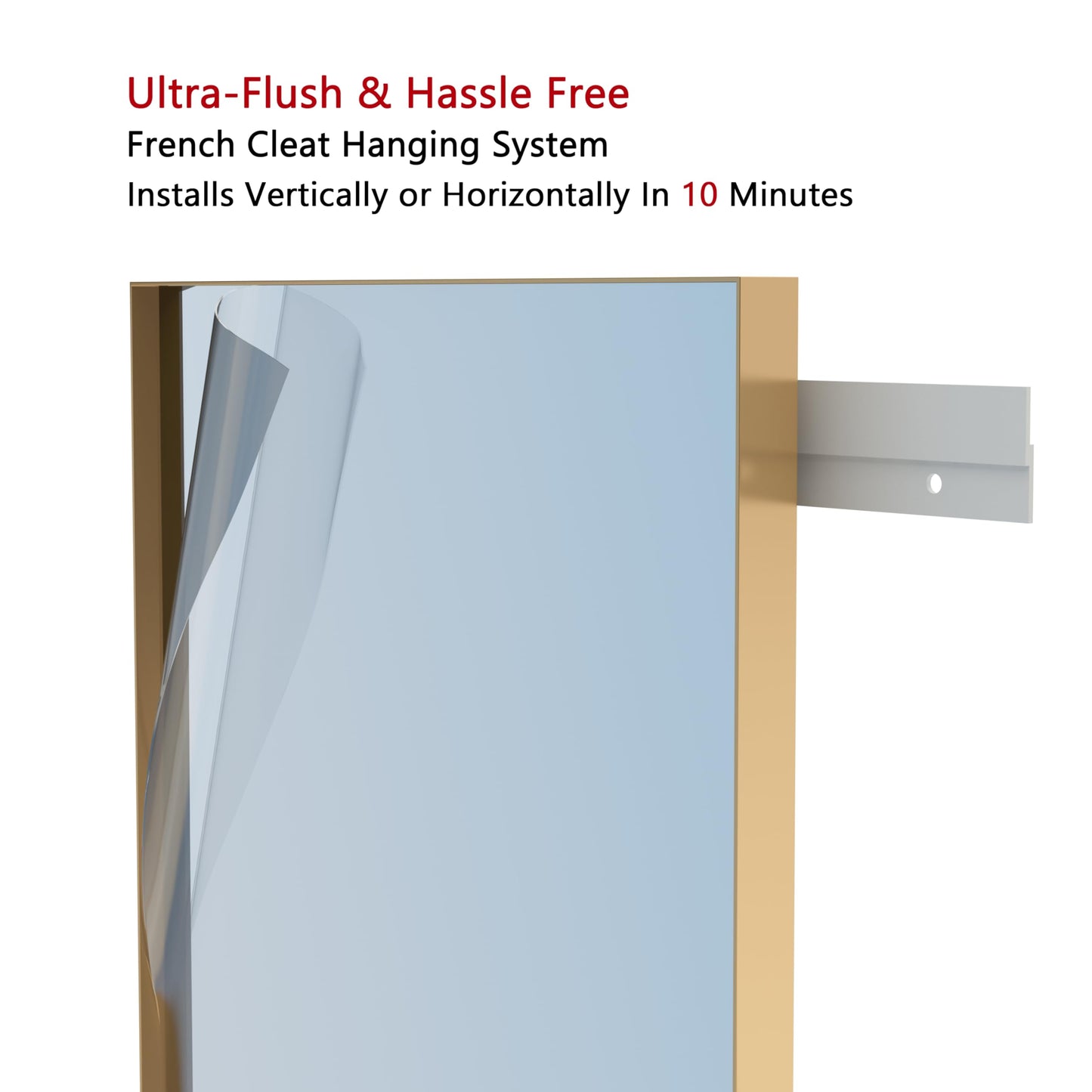 VocalStar 22 x 30 Inch Gold Bathroom Mirror, Square Corner Rectangle Brass Metal Framed Bathroom Vanity Mirrors for Wall, 1/4-inch Shatterproof Glass | Ultra-Flush Hanging