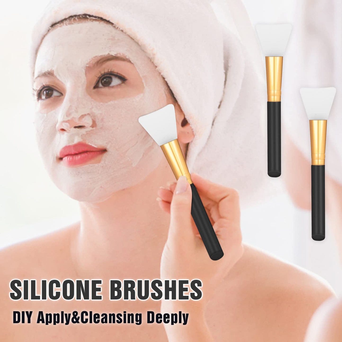 WLLHYF 2 PCS Silicone Face Mask Brushes, Facial Mud Mask Beauty Tool Applicator Brush Soft Hairless Body Lotion Moisturizers Applicator Sector Brush Makeup Tools For Women Girls (Black)
