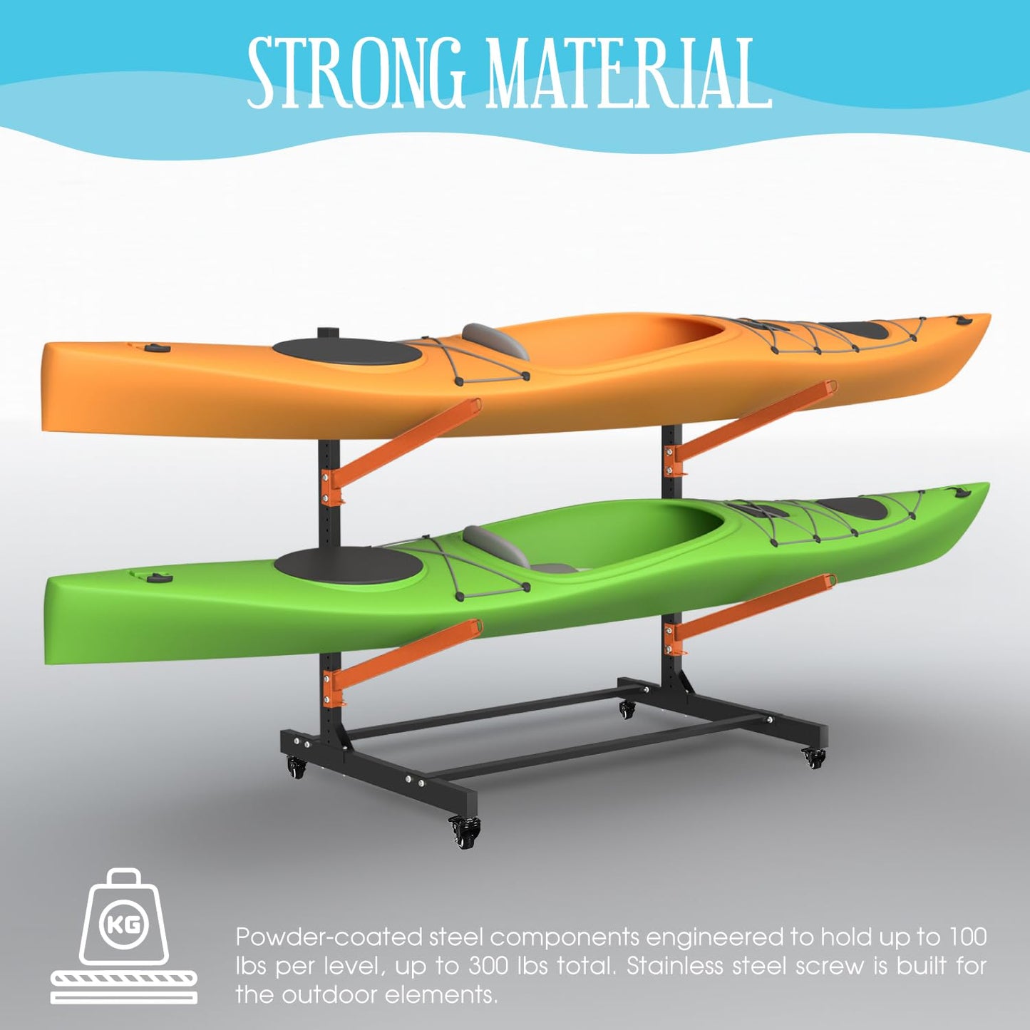 2 Levels Kayak Storage Rack, Heavy Duty Freestanding Sup Storage Stand, Storage Rack for Kayaks, SUPs, Canoe and Paddleboard for Indoor, Outdoor, Garage, Shed, Dock…(Wood)
