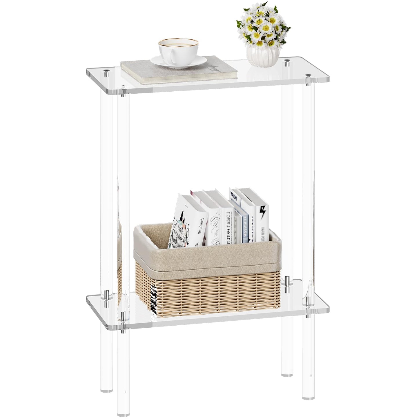 XOHYW Clear Acrylic Side Sofa Table, Small Narrow End Table, Coffee Table for Bedroom, Living Room, Bathroom, Easy Assembly, 15.7'' L x 7'' W x 22.3'' H