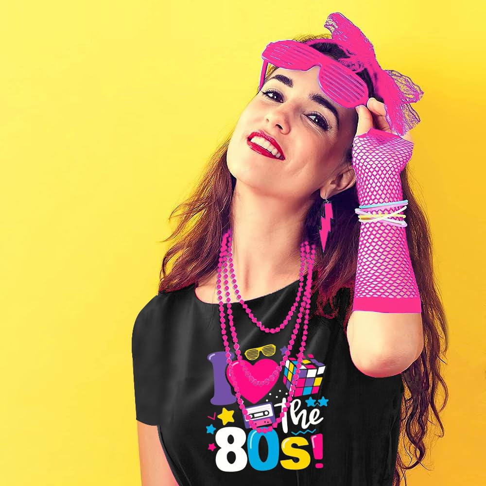 Xintorch 80s Outfit Women Costume Accessories Set T Shirt Leggings Tutu Skirt Neno Party Leg Warmers Headband