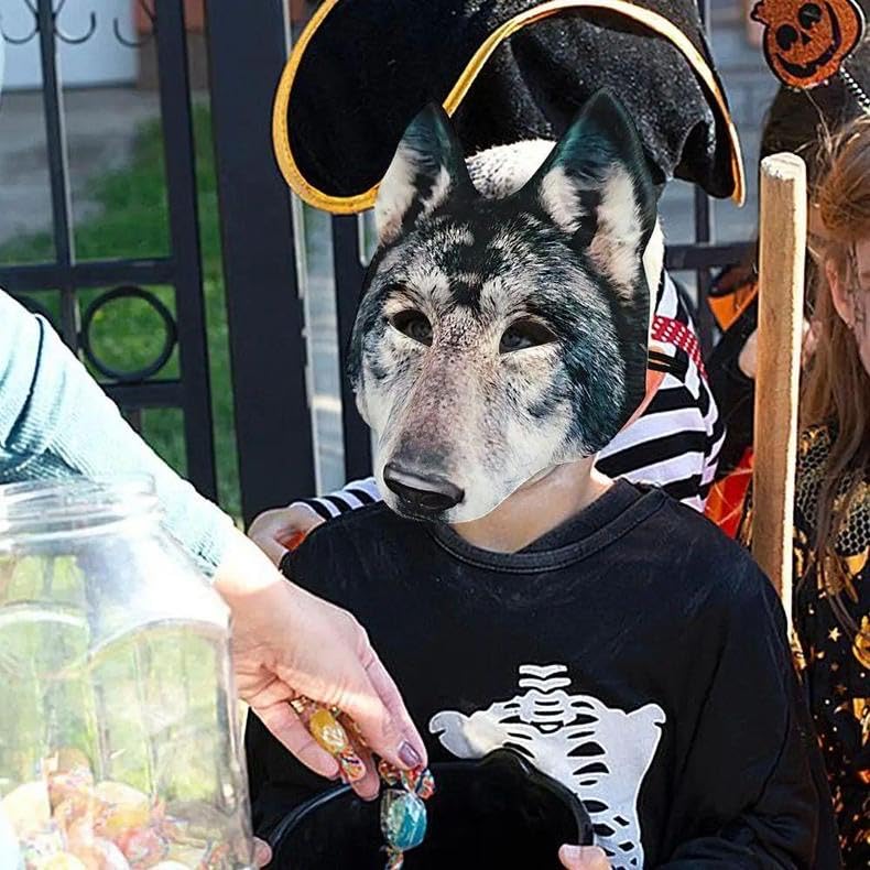 1Pcs Wolf Mask Halloween Half Face Wolf Mask Masquerade Mask for Halloween Christmas Carnival Cosplay Costume Accessories (Grey)