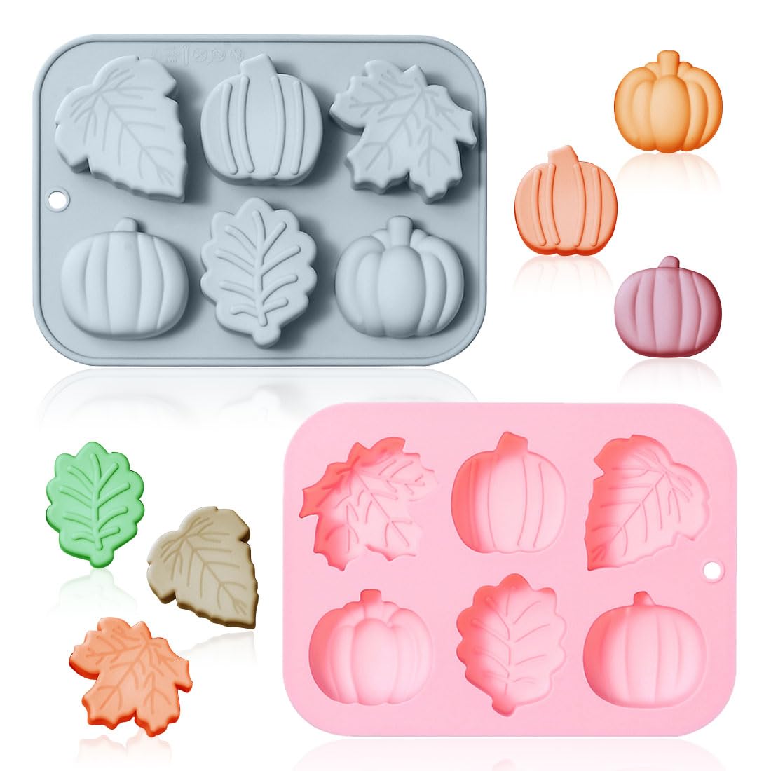 2 Pack Harvest Thanksgiving Themed Silicone Cake Molds 6 Cavity 3D Autumn Pumpkin Maple Leaves Mould Tray DIY Baking Fall Décor Tools for Chocolate Candy Mousse Dessert Gummy Handmade Soap Clay