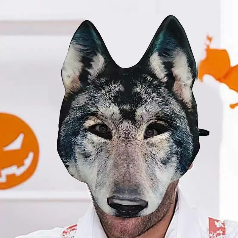 1Pcs Wolf Mask Halloween Half Face Wolf Mask Masquerade Mask for Halloween Christmas Carnival Cosplay Costume Accessories (Grey)