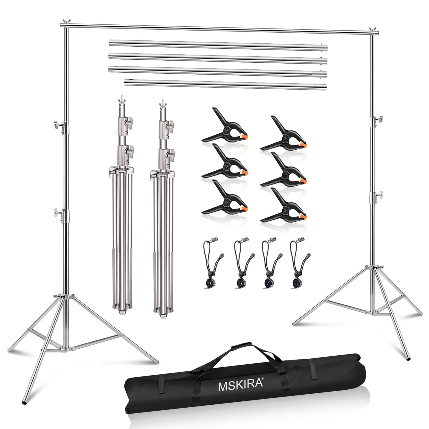 9.2 x 10 Ft Stainless Steel Backdrop Stand Heavy Duty, MSKIRA Adjustable Backdrop Stand Background Support System Kit for Photography, Parties, or Weddings with Clamps, Carry Bag