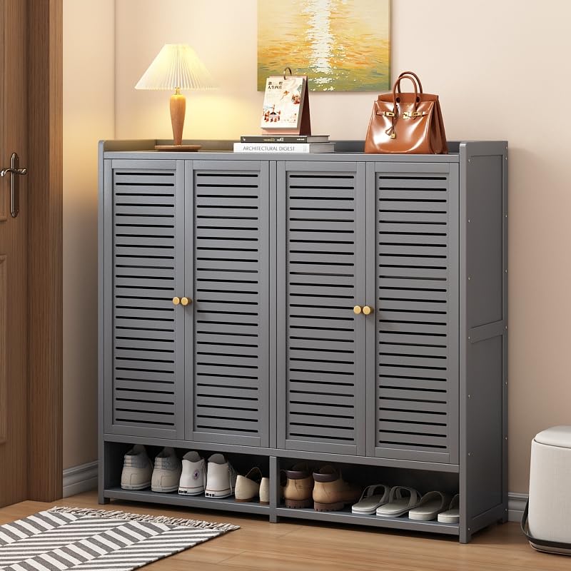 7-Tier Shoe Storage Cabinet with Shutter Doors, 36-40 Pairs Large Capacit Shoe Cabinet Sneakers Shoe Rack Shelf for Entryway, Freestangding Shoe Organizer with Thickened Adjustable Shelves for Closet