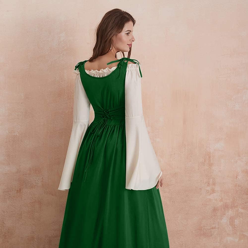 Abaowedding Womens's Medieval Renaissance Costume Cosplay Chemise and Over Dress Small/Medium A-Green