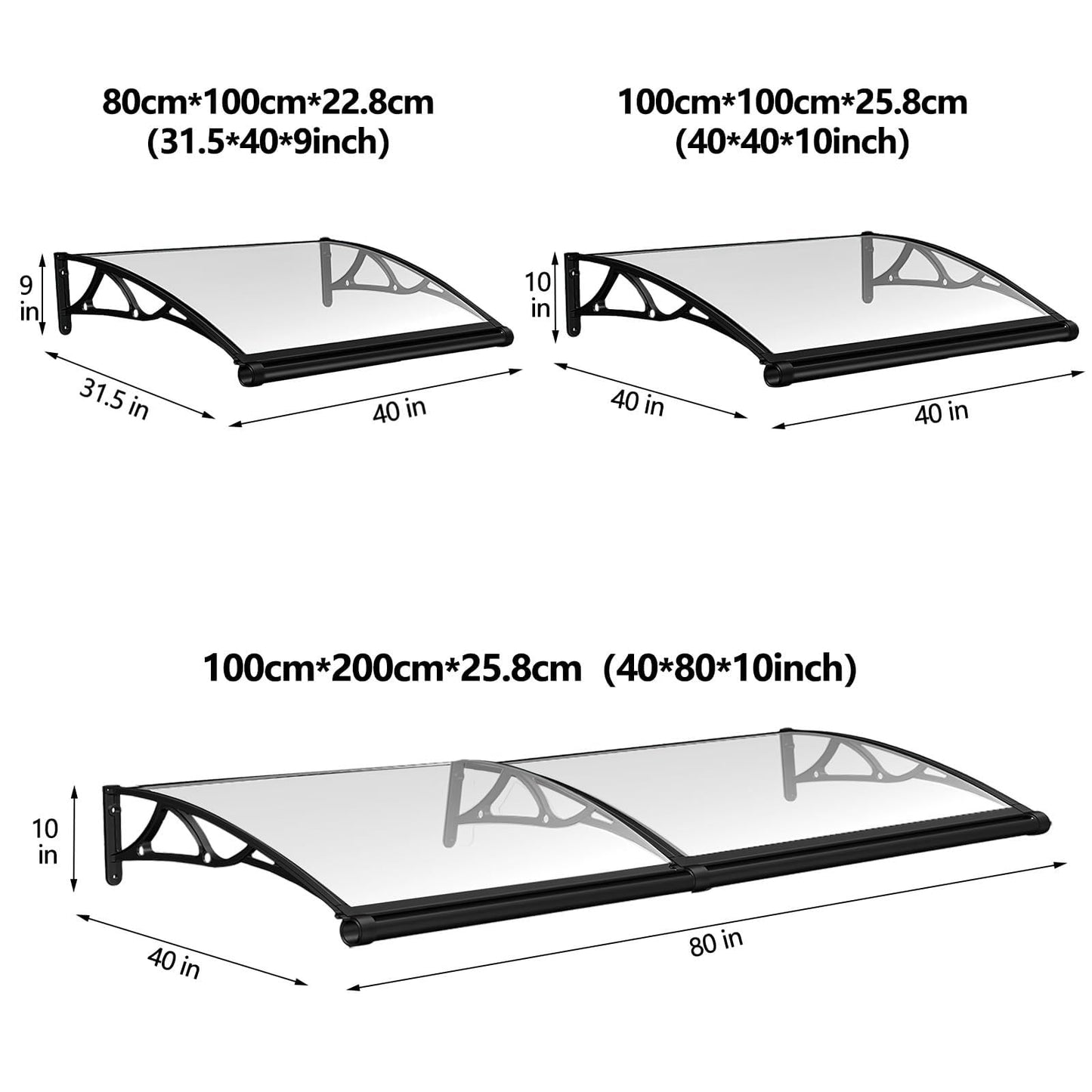 XYJBHB 40 * 80 in Aluminum Window Door Awning Canopy Upgraded Extra-Wide Drainage Gutter UV, Rain & Snow Protection, Easy Install for Exterior Sun Shutter