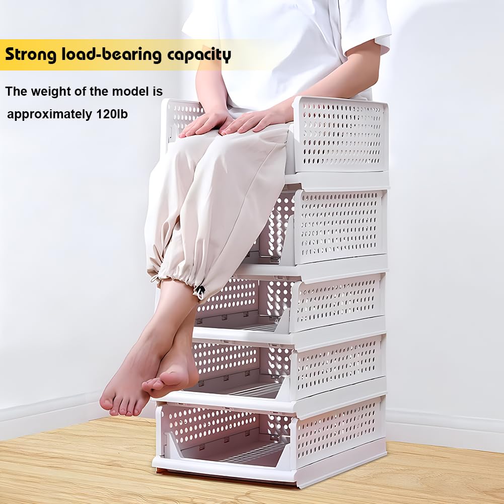 yazi 5 Pack Stackable Closet Storage Box,Closet Shelf Organizer and Storage Plastic Drawer Storage,Wardrobe Organizer Closet Organizers Storage Box for Cupboard Kitchen, Office(5L)
